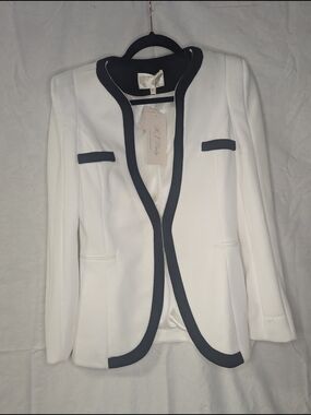 Women's White Blazer with Black Trim